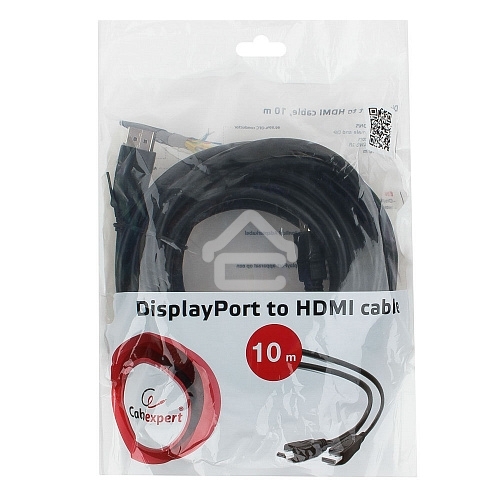 Кабель Cablexpert DisplayPort->HDMI, 10м, 20M/19M, черный, экран, пакет