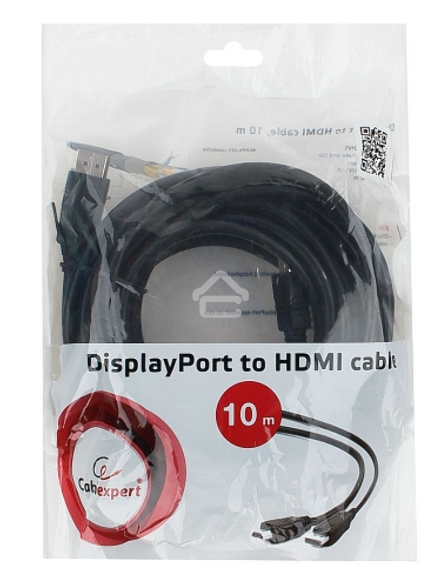 Кабель CablexpertDisplayPort->HDMI, 10м, 20M/19M, черный, экран, пакет