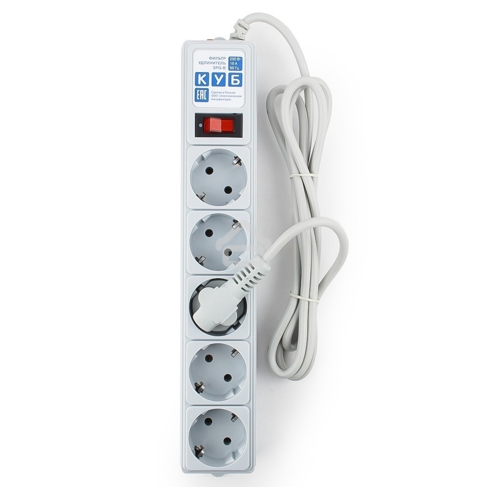 Сетевой фильтр POWER CUBE 1,9 м.* 5 розеток, серый