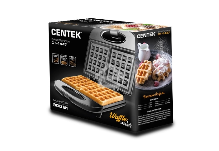 Вафельница Centek CT-1447,800 Вт. ВЕНСКИЕ ВАФЛИ анти пригарное покрытие, нагрев до 220 гр (в уп. 8 шт)