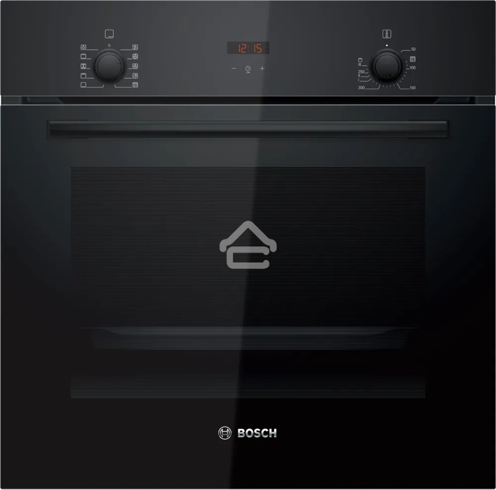 Духовой шкаф электрический Bosch HBF512BB1T Serie 2, духовой шкаф, черный, класс энергоэффективности А, 7 режимов, 3-х слойное остекление, LED-дисплей, утапливаемые переключатели, галогенное освещение, проволочные направляющие, сделано в Турции,