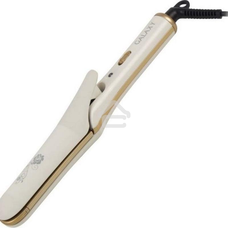 Щипцы для волос с насадкой гофре Galaxy GL 4502, бежевый, 40 Вт, макс. темп. 200°C, нагрев. элемент с защитой от перегр., керам. покрытие пластин, гладкие пластины для выпрям. волос и пласт. 