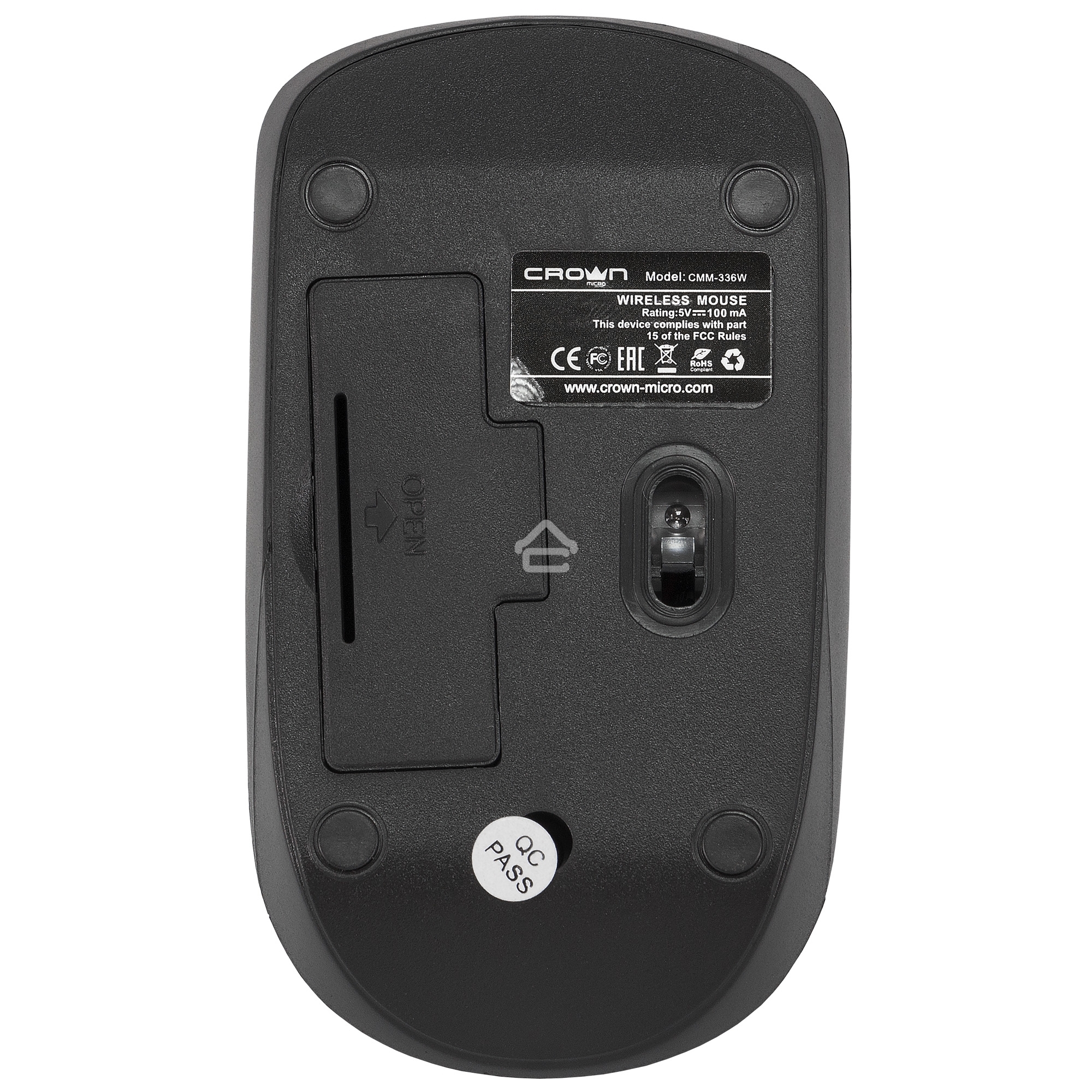 Мышь беспроводная Crown CMM-336W черный, 1600 dpi, радиоканал, USB, кнопки - 4