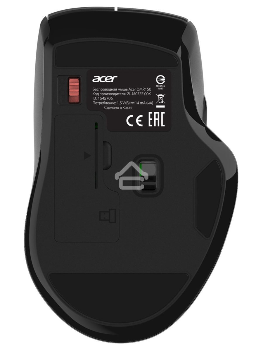 Мышь беспроводная Acer OMR150 черный, 1600 dpi, радиоканал, USB, кнопки - 6