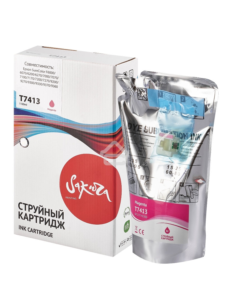 Контейнер с чернилами Sakura C13T741300 (T7413 M) для Epson, пурпурный , 1000 мл.