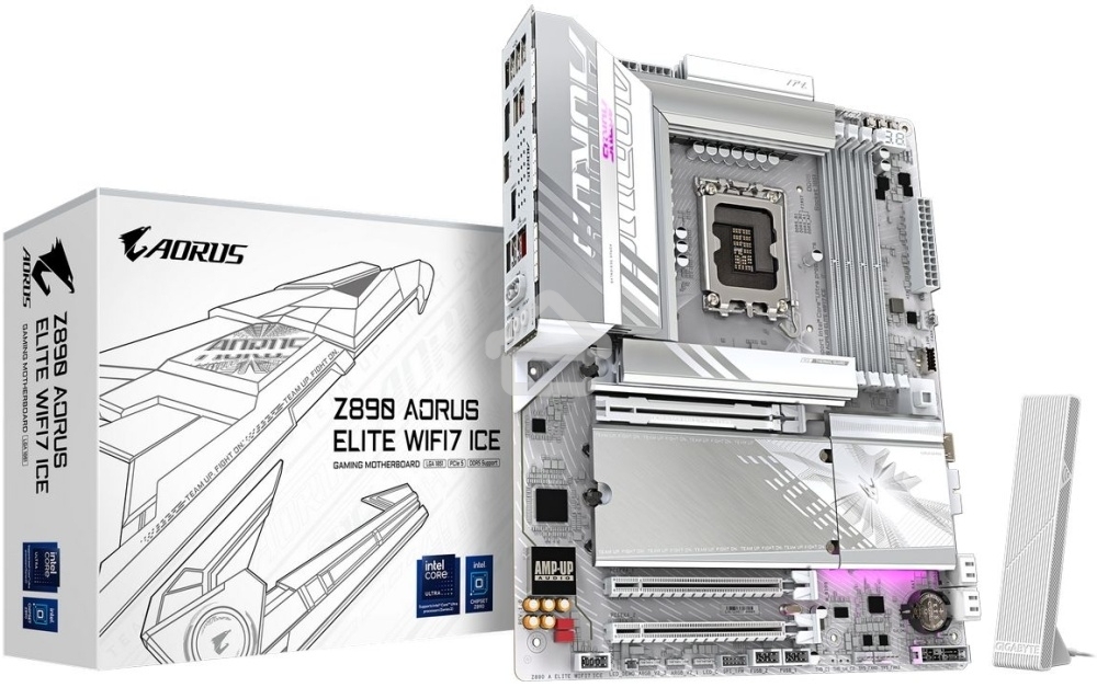 Материнская плата Gigabyte Z890M AORUS ELITE WIFI7 ICE, LGA 1851, Intel Z890, 4xDDR5, 4xSATA, 3xM.2, 1xPCIe 4.0 x4, 1xPCIe 5.0 x16, 1xDP, 1xUSB-C, 1x 2.5Gb LAN, 1xUSB-A 3.2 Gen 2, 4xUSB-A 3.2 Gen 1, 2x3.5 мм, TOSLINK, 7.1, 1xUSB4, mATX