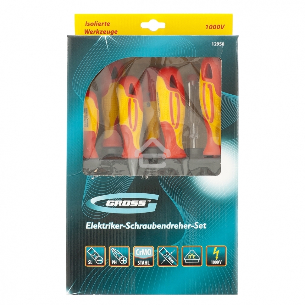 Набор отверток GROSS 12950 диэлектрических до 1000в тестер crmo двухкомпонентные рукоятки (8шт.)