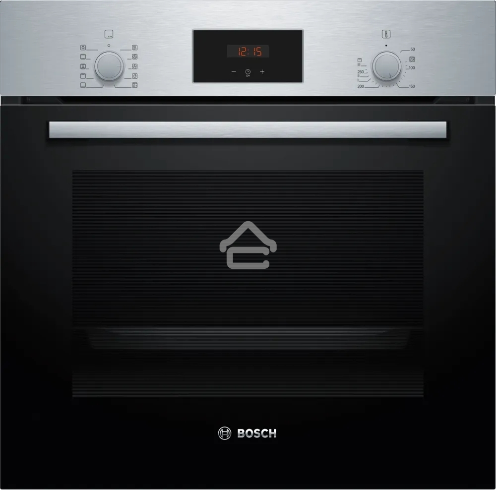 Духовой шкаф Bosch HBF512BS1T Serie 2, нержавеющая сталь, класс энергоэффективности А, 7 режимов, 3-х слойное остекление, LED-дисплей, утапливаемые переключатели, галогенное освещение, проволочные направляющие, сделано в Турции,