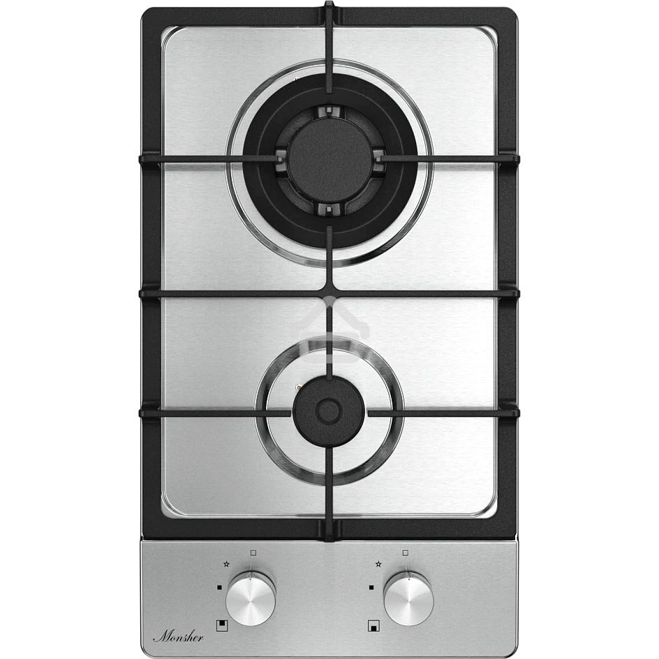Варочная панель Monsher MSG 33 Acier, газ, High-Tech, 29 см, автоматический электроподжиг, газ-контроль, форсунки под сжиженый газ, SABAF конфорки, чугунные решетки, нержавеющая сталь