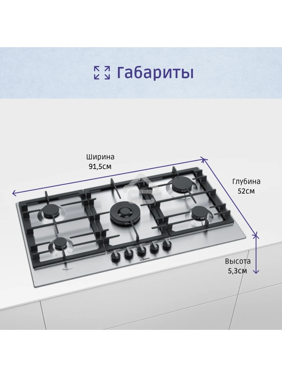 Газовая варочная поверхность Bosch PCR9A5B90M нержавеющая сталь