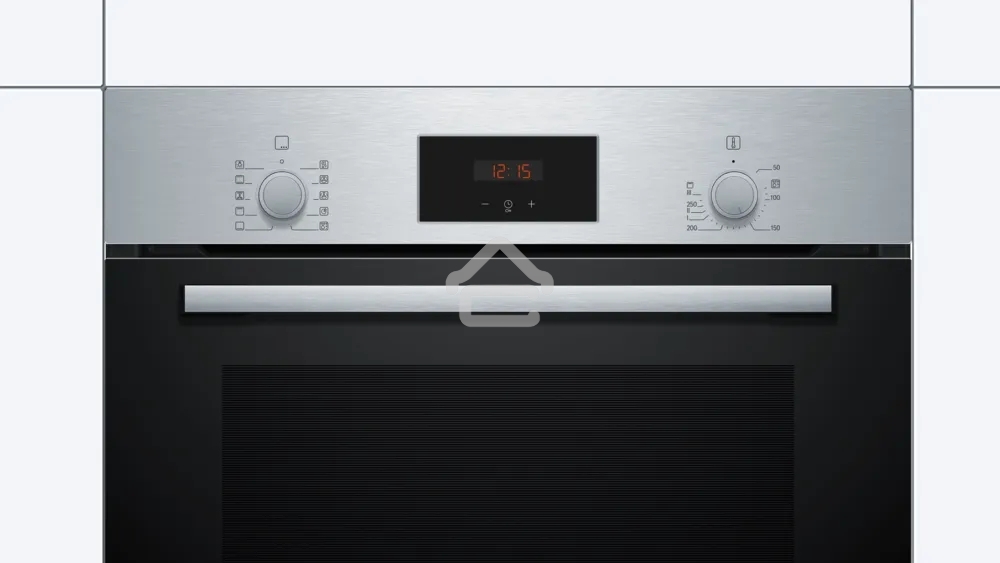 Духовой шкаф Bosch HBF512BS1T Serie 2, нержавеющая сталь, класс энергоэффективности А, 7 режимов, 3-х слойное остекление, LED-дисплей, утапливаемые переключатели, галогенное освещение, проволочные направляющие, сделано в Турции,