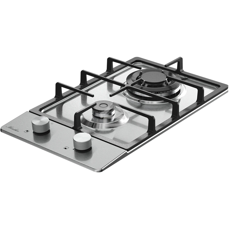 Варочная панель Monsher MSG 33 Acier, газ, High-Tech, 29 см, автоматический электроподжиг, газ-контроль, форсунки под сжиженый газ, SABAF конфорки, чугунные решетки, нержавеющая сталь