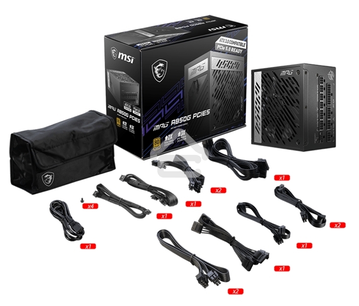 Блок питания MSI MPG A850G PCIE5 Retail, 850Вт, 80 PLUS Gold, 135мм, модульный, черный