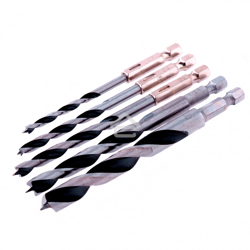 Набор сверл Matrix по дереву, 4-5-6-8-10 мм 5шт шестигран, хвостовик, пластиковый