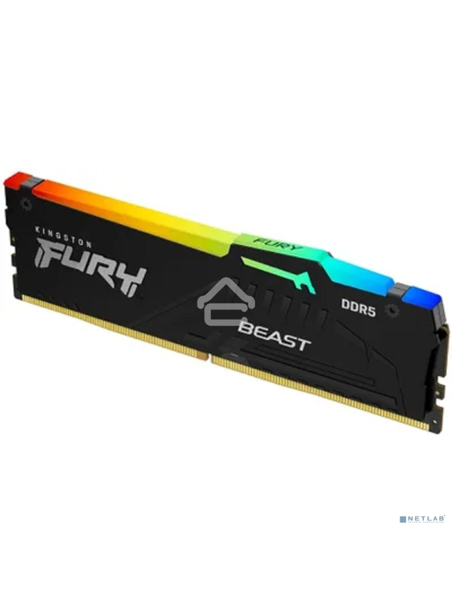Оперативная память Kingston Fury Beast, DDR5, 32GB (1x32GB), 6400MHz, CL32, DIMM, с радиатором, RGB, чёрный