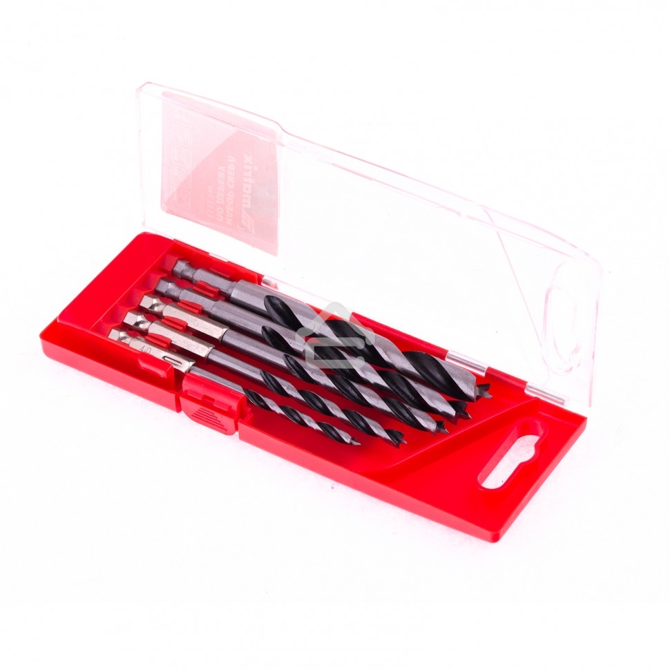 Набор сверл Matrix по дереву, 4-5-6-8-10 мм 5шт шестигран, хвостовик, пластиковый