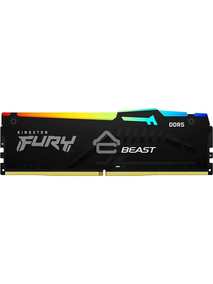 Оперативная память Kingston Fury Beast, DDR5, 16GB (1x16GB), 5200MHz, CL36, DIMM, с радиатором, RGB, черный