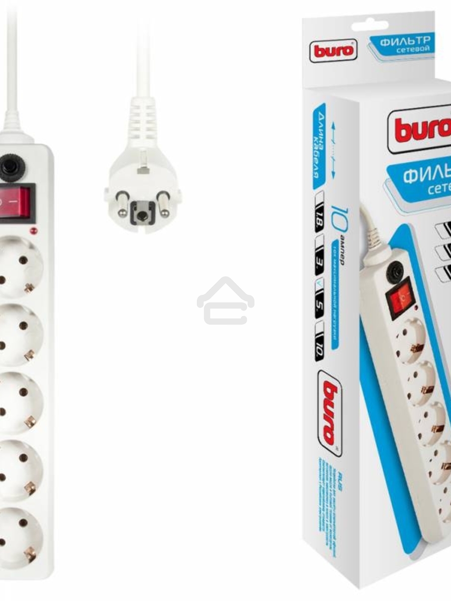 Сетевой фильтр Buro 500SH-5-W 5м (5 розеток) белый (коробка)