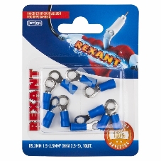 Наконечник кольцевой Rexant изолированный, ø5.3мм, 1.5-2.5мм², НКи 2.5-5 / НКи2-5 / RVS2-5, синий, в упак. 10 шт.