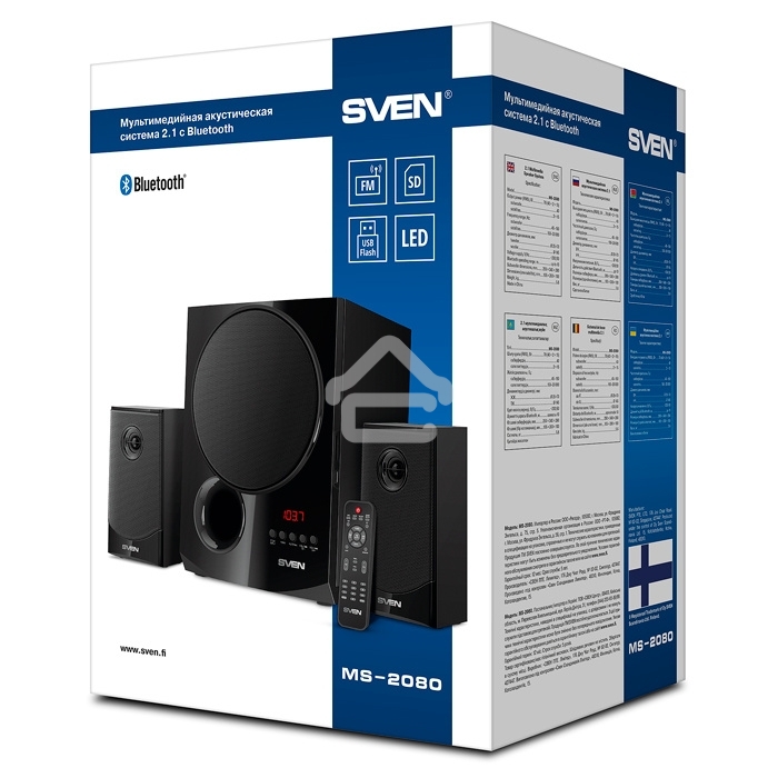 Акустическая система 2.1 SVEN MS-2080 / 70 Watt / ~220V 50Hz / FM-тюнер, USB/ SD, дисплей / BLUETOOTH / ПДУ / Black