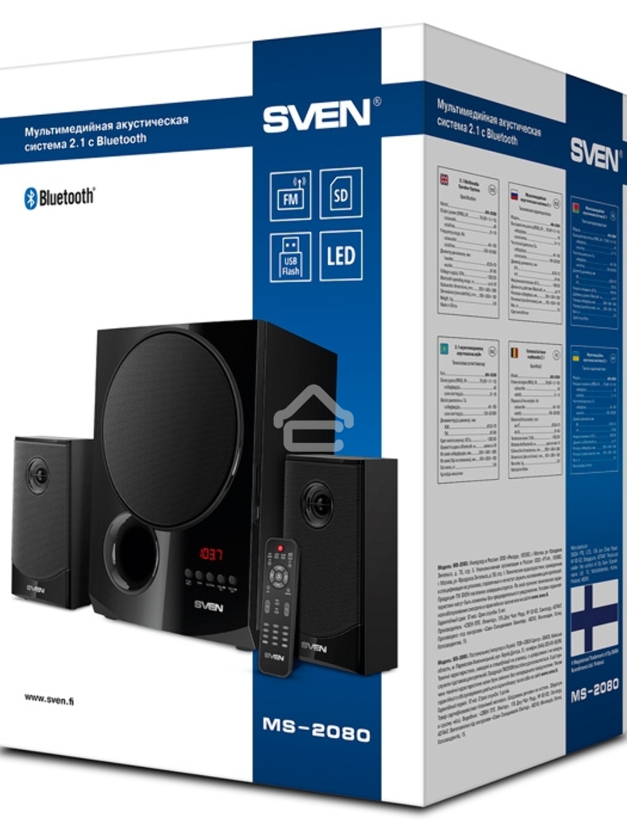 Акустическая система 2.1 SVEN MS-2080 / 70 Watt / ~220V 50Hz / FM-тюнер, USB/ SD, дисплей / BLUETOOTH / ПДУ / Black