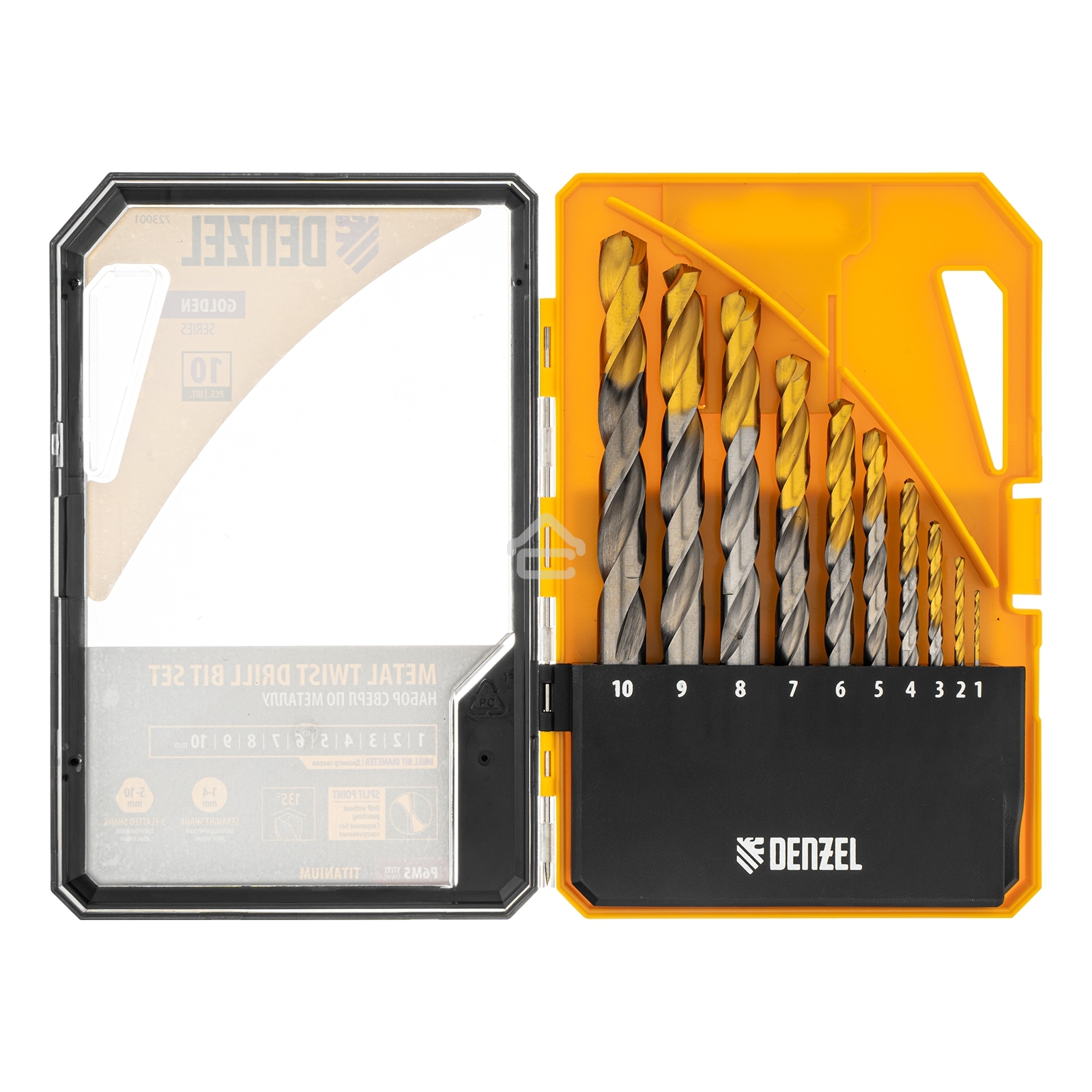 Набор сверл по металлу Denzel 1-10 мм, Р6М5-TiN, Golden Tip, 10 шт 723001