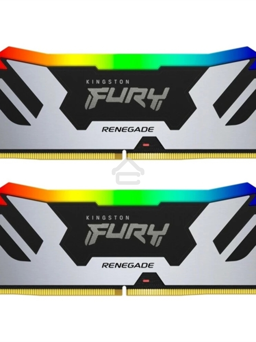 Оперативная память Kingston Fury Renegade, DDR5, 32GB (2x16GB), 6400MHz, CL32, DIMM, с радиатором, RGB, серебристый/черный
