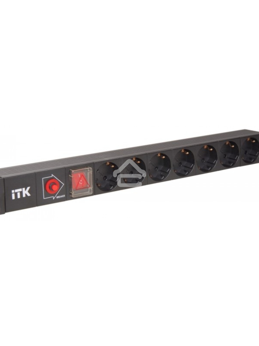 Блок розеток ITK PDU 7 розеток DIN49440 (нем. cтанд.) с LED выключателем, 1U, шнур 2м вилка DIN49441 (нем. станд.), профиль из ПВХ, черный