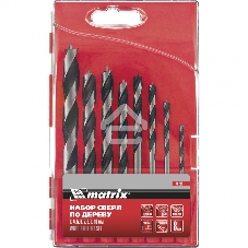 Набор сверл Matrix по дереву,3-4-5-6-7-8-9-10 мм, 8шт., шестигран. хвостовик, пластиковый кейс