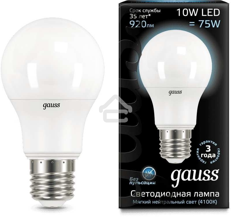 Светодиодная лампа GAUSS 102502210 LED A60 10W E27 920lm 4100K 1/10/50