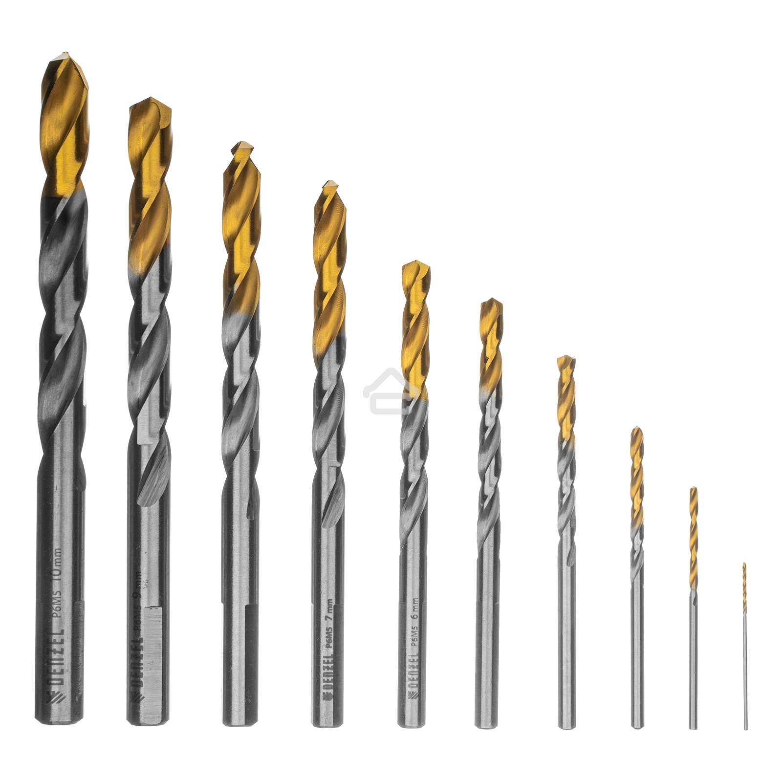 Набор сверл по металлу Denzel 1-10 мм, Р6М5-TiN, Golden Tip, 10 шт 723001