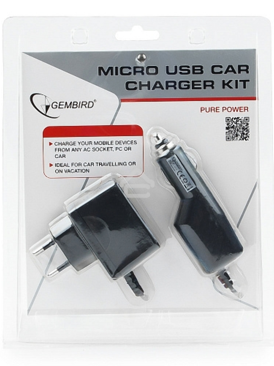 Набор зарядных устройств с Micro-USB разъемом Gembird MP3A-CAR-KIT1 110/220V-5V и 12VDC-5V черный