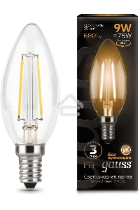 Светодиодная лампа LED GAUSS 103801109  Filament Свеча E14 9W 680lm 2700К 1/10/50