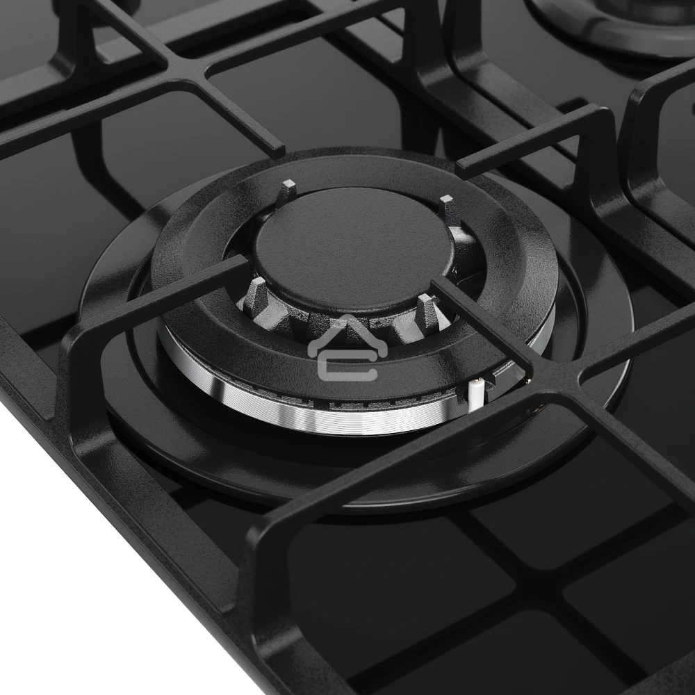 Варочная панель Monsher, газ, High-Tech, 45 см, автоматический электроподжиг, газ-контроль, форсунки под сжиженый газ, SABAF конфорки, чугунные решетки, черный