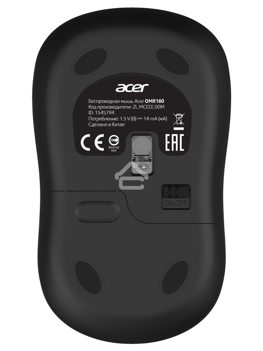 Мышь беспроводная Acer OMR160 черный, 1200 dpi, радиоканал, USB, кнопки - 3