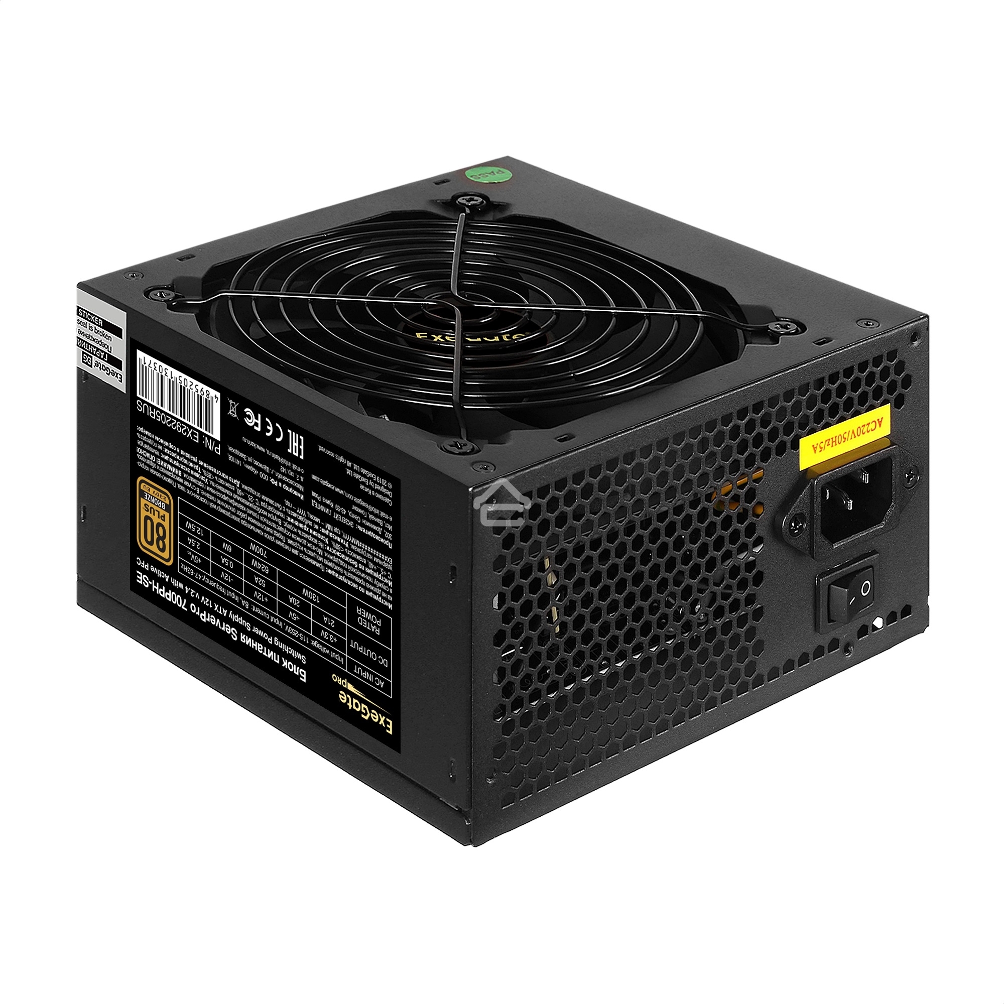 Блок питания серверный 700W ExeGate EX292205RUS ServerPRO 80 PLUS Bronze, 700PPH-SE (ATX, for 3U+ cases, APFC, КПД 89% (80 PLUS Bronze), 12cm fan, 24pin, 2x(4+4)p, 4xPCI-E, 6xSATA, 3xIDE, box, black)