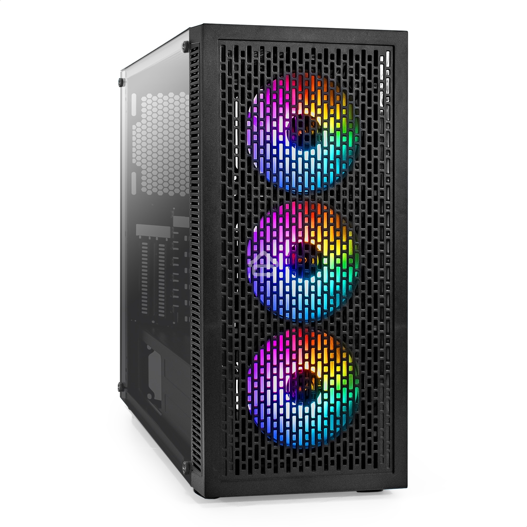 Компьютерный корпус Miditower ExeGate EVO-5001A (ATX, без БП, 2*USB+1*USB3.0+HD Audio, черный, 3 вент.12см с RGB подсветкой, боковая панель - закаленное стекло)