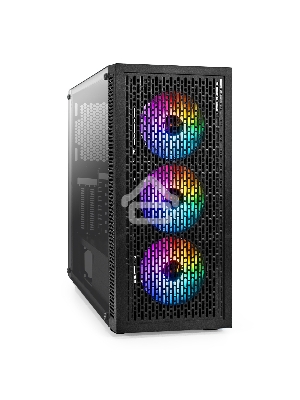 Компьютерный корпус Miditower ExeGate EVO-5001A (ATX, без БП, 2*USB+1*USB3.0+HD Audio, черный, 3 вент.12см с RGB подсветкой, боковая панель - закаленное стекло)