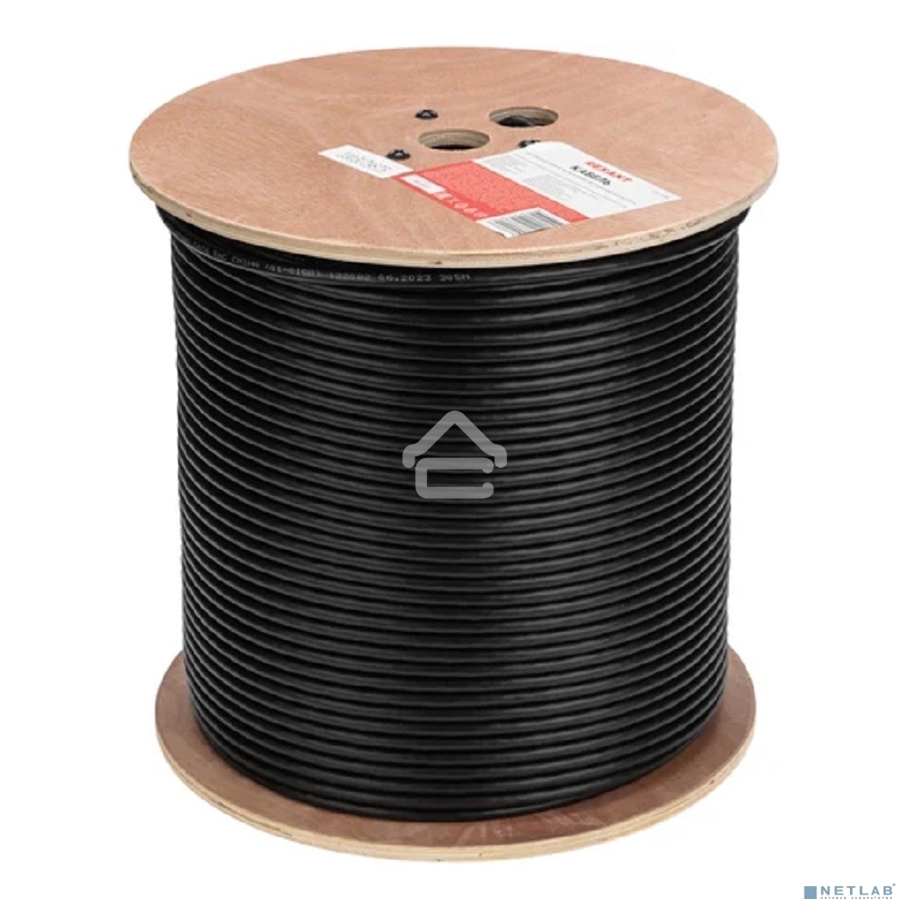 Кабель витая пара Rexant F/UTP, CAT 6, PE, 4PR, 23AWG, OUTDOOR, SOLID, черный, 305м