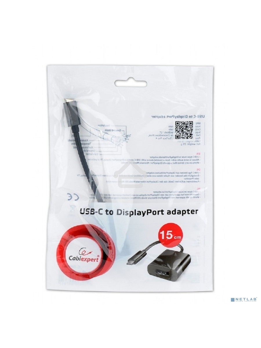 Переходник Cablexpert USB Type-C/DisplayPort, 15см, пакет (A-CM-DPF-01)