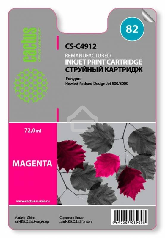 Картридж струйный Cactus CS-C4912 №82 пурпурный (72 мл) для HP Design Jet 500/800C