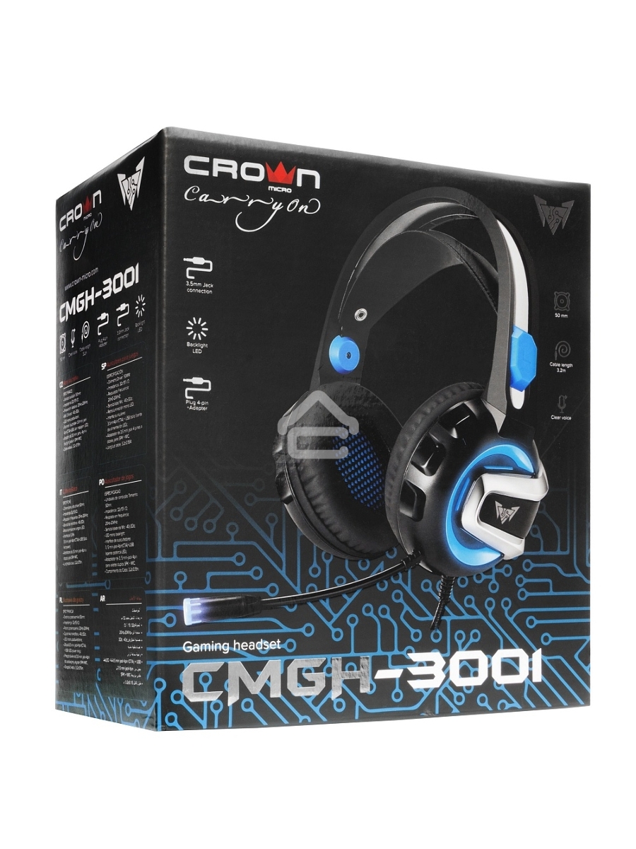 Гарнитура игровая Crown CMGH-3001 черный/синий