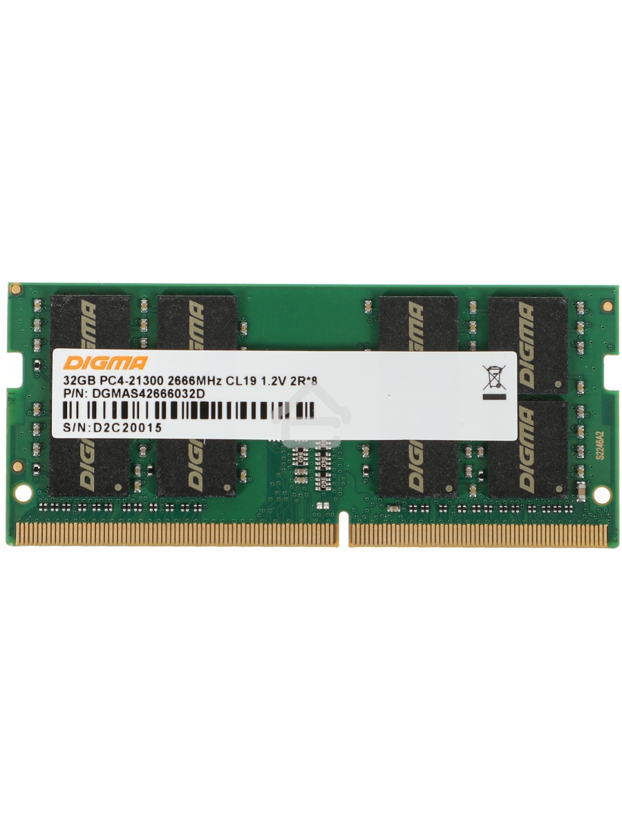 Оперативная память Digma, DDR4, 32GB (1x32GB), 2666MHz, CL19, SO-DIMM