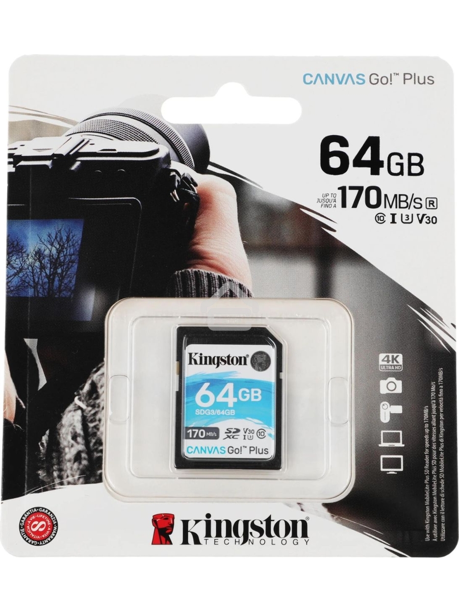 Флеш карта Kingston 64GB SDXC Canvas Go Plus 170R C10 UHS-I U3 V30 EAN: 740617301397