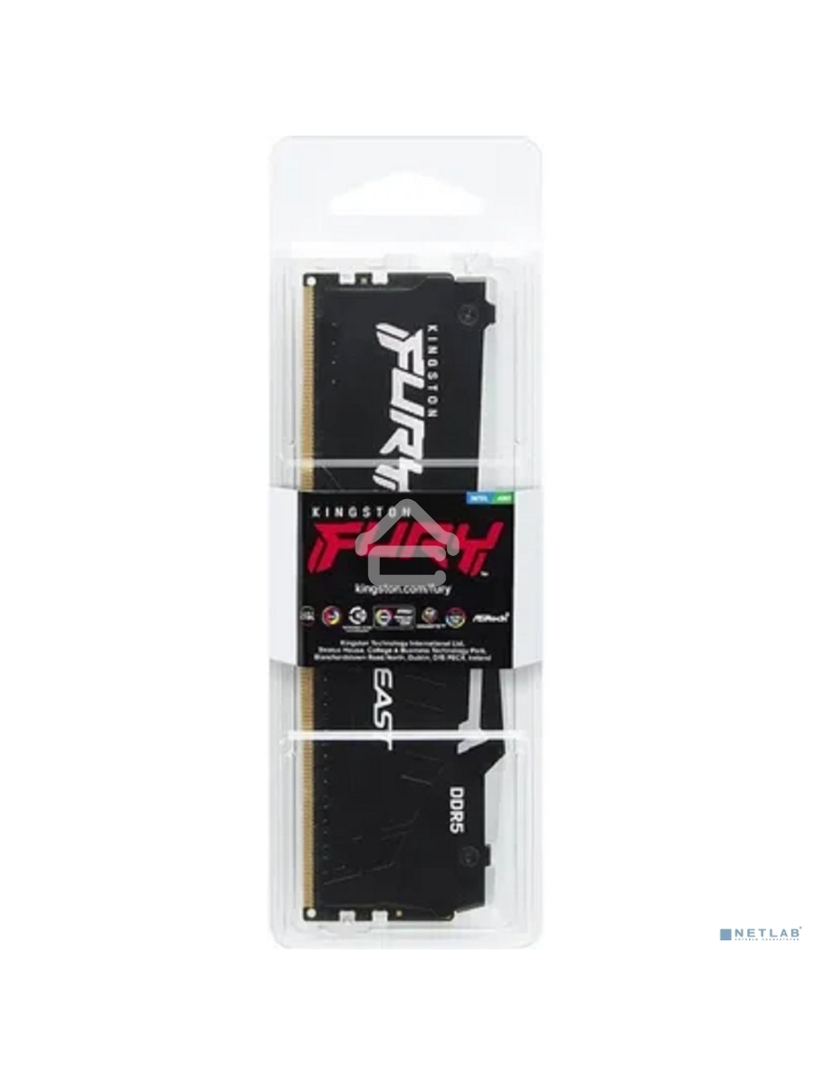 Оперативная память Kingston Fury Beast, DDR5, 32GB (1x32GB), 6400MHz, CL32, DIMM, с радиатором, RGB, чёрный