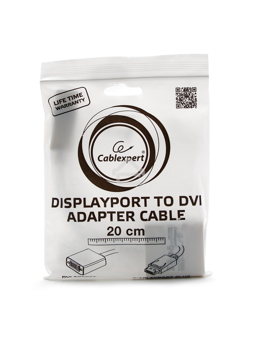 Переходник DisplayPort - DVI Cablexpert A-DPM-DVIF-002-W, 20M/19F, белый, пакет