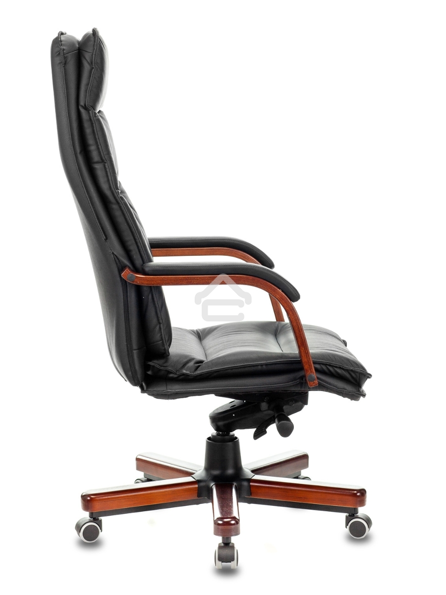 Кресло руководителя Бюрократ T-9927WALNUT/BLACK черный, кожа, крестовина дерево