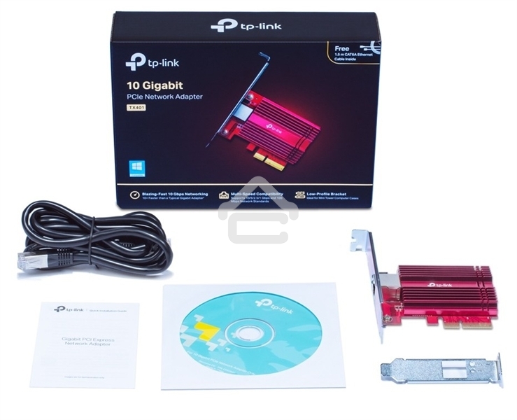 Сетевой адаптер 10 Gigabit PCI-E network adapter, 1 PCI Express 3.0 X4 interface, 1 100/1000/10000Mbps Ethernet port, come with Low-Profile and Full-Height Brackets