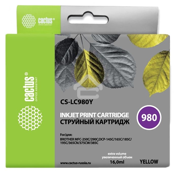 Картридж струйный Cactus CS-LC980Y желтый (16 мл) для Brother DCP-145C/165C MFC-250C/290C