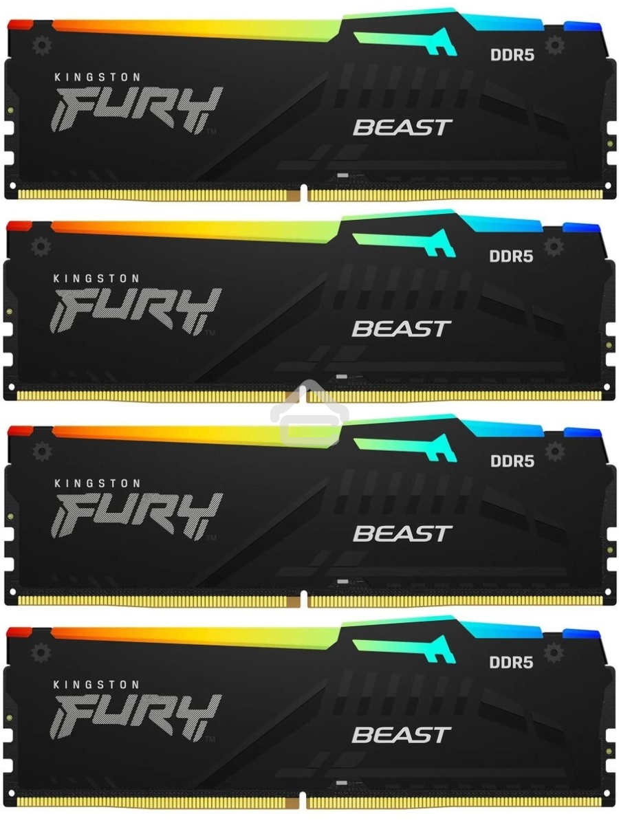 Оперативная память Kingston Fury Beast, DDR5, 64GB (4x16GB), 5200MHz, CL40, DIMM, с радиаторами, RGB, черный